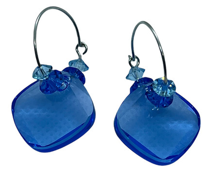 Sterling Silver Swarovski Crystal Sapphire Blue & Aqua Hoop Earrings 