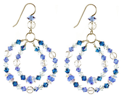 Sterling Silver Swarovski Crystal Sapphire Blue Hoop Wire Wrapped Earrings