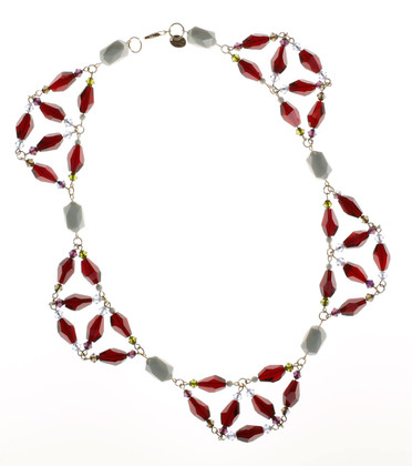 Scalloped Red Crystal Necklace • Vintage Swarovski Crystal • Bohemian Chic Collection