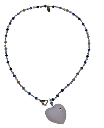 Sterling Silver Swarovski Crystal Heart Necklace - Blue