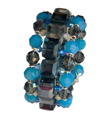 Swarovski Crystal Blue Cuff Bracelet with Montana Satin Cubes finished in Sterling Silver