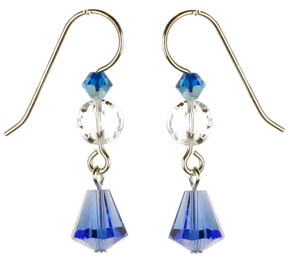 Sterling Silver Vintage Swarovski Crystal Sapphire Blue Drop Earrings