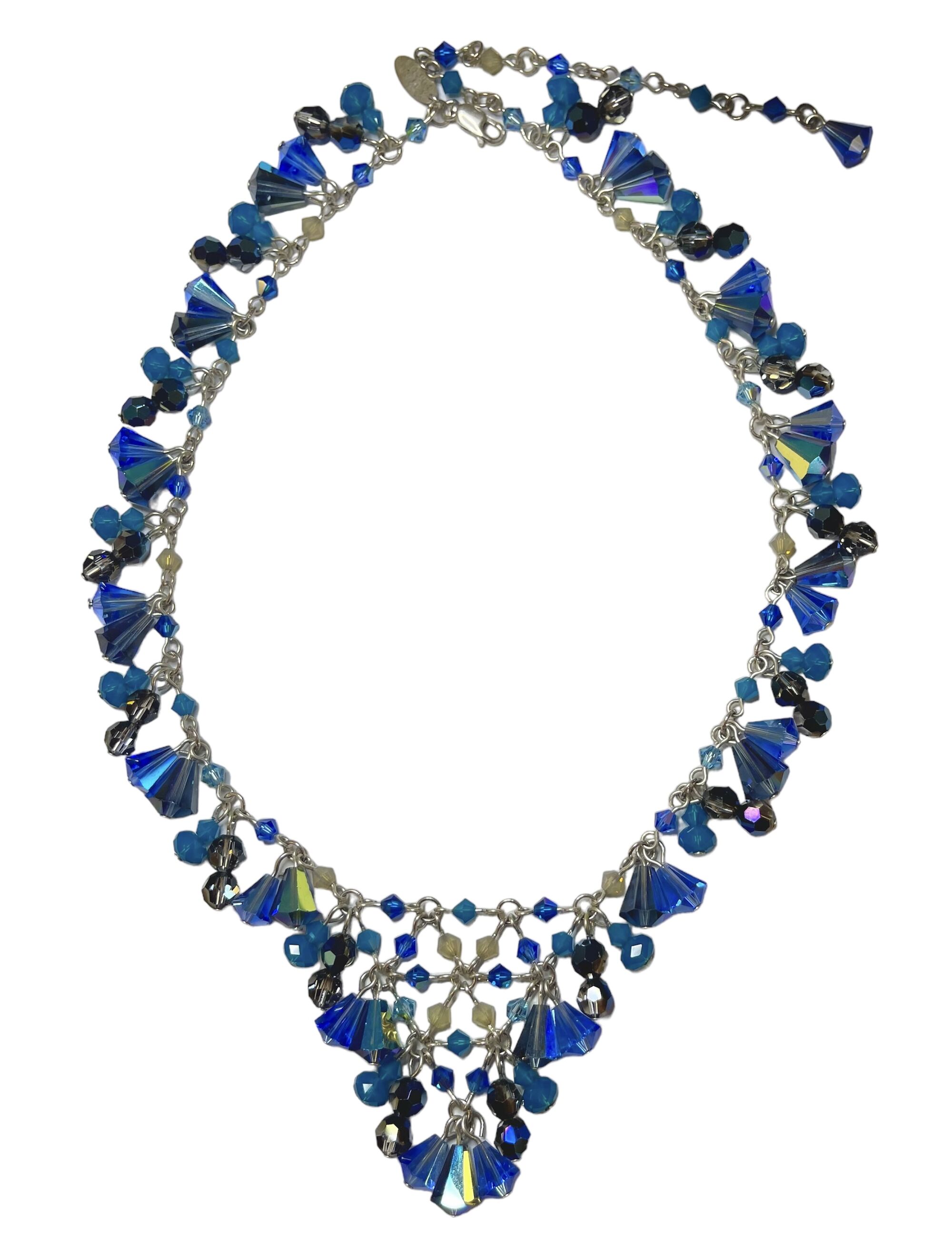 Sterling Silver Swarovski Crystal V Statement Necklace - Blue