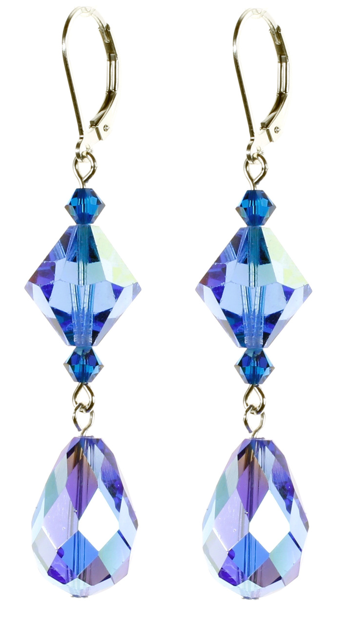 Sterling Silver Swarovski Crystal Vintage Classic Bold Statement Sapphire Blue Drop Earrings